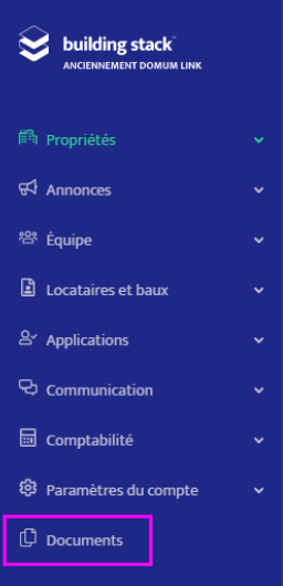 Section Documents dans le menu latéral de gauche