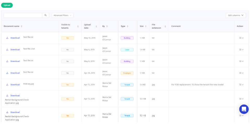 List view of the Documents module